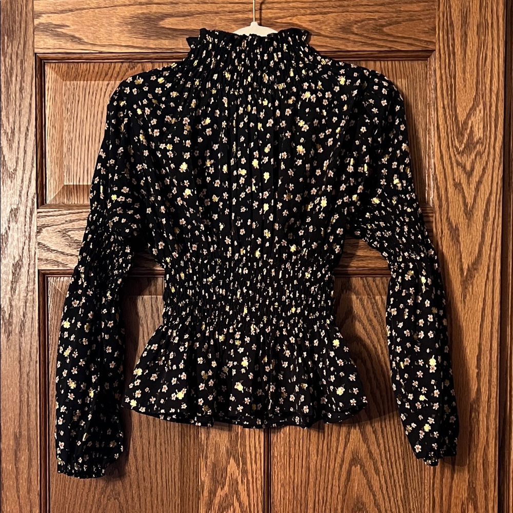 Molly Bracken Black Floral Smocked Blouse